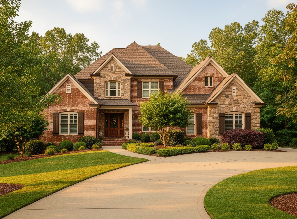 Charming brick single family residence in Canton Georgia with professional landscaping and concrete driveway